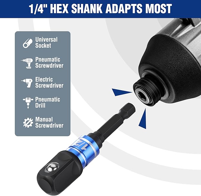 WORKPRO Impact Grade Socket Adapter Set, 1/4", 3/8", & 1/2" Drive, Extension Driver Bit With Holder, for Power Drill to High Torque Impact Wrench, 6PCS