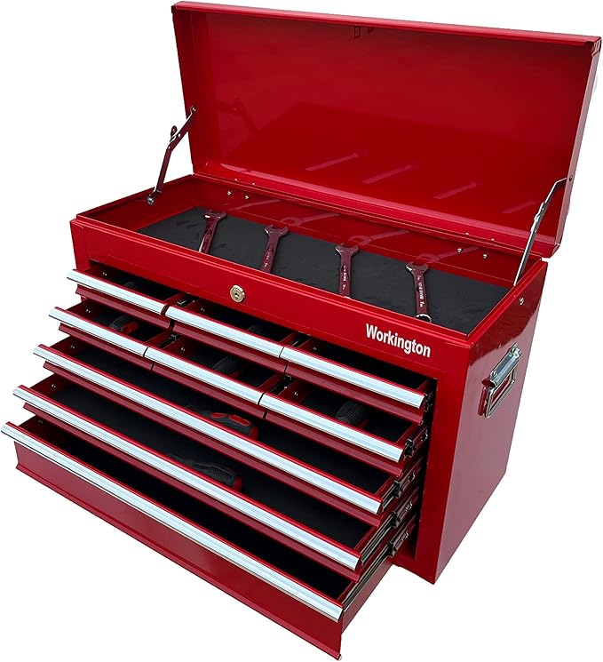 Workington Portable Metal tool chest with 9 drawers, 24" Cabinet with Ball Bearing Drawer Slides, Steel Tool Storage Box Organizer 4006 Red