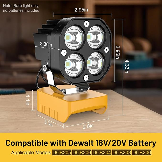 6000LM Work Light Compatible with Dewalt 20V Battery, Portable 40W LED Light with Low Voltage Protection Adjustable 120° Flashlight Gift for Car Repairing, Workshop, Outdoor, Emergency