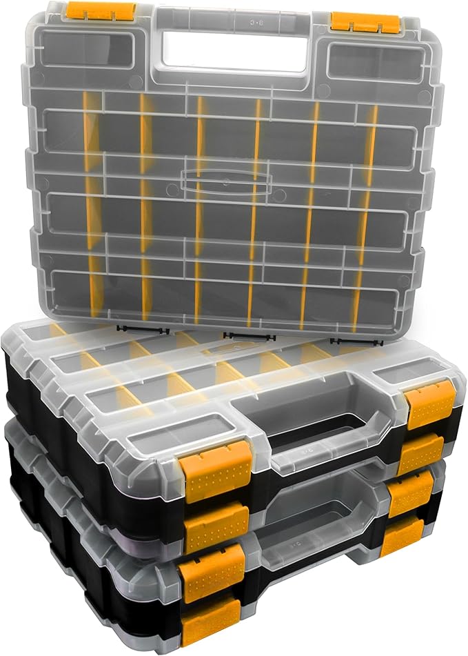 Double Side Tool Box Organizer, Hardware Storage Box, Portable Small Parts Organizer with Removable Plastic Dividers for Screws, Nuts, Nails, Bolts (Orange)