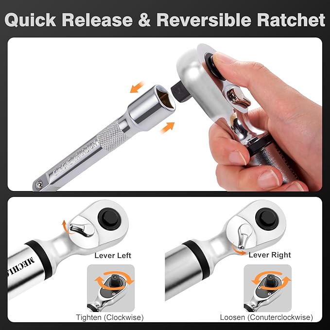 Digital Torque Wrench 1/2 Drive, 7.4–147.5 Ft-lbs / 10–200 N·m, ±2% Accuracy, Dual-Direction Ratchet, Electric Torque Wrench with Buzzer & LED Indicator for Bike, Motorcycle, Auto Repair
