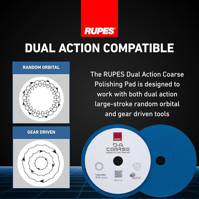 RUPES 9.DA180H Pack of 48 Blue D-A Coarse Cutting Foam Pads 180mm | Ideal for Paint Correction & Gloss Enhancement | Mild to Severe Defect Removal | Compatible with 6" Backing Plate