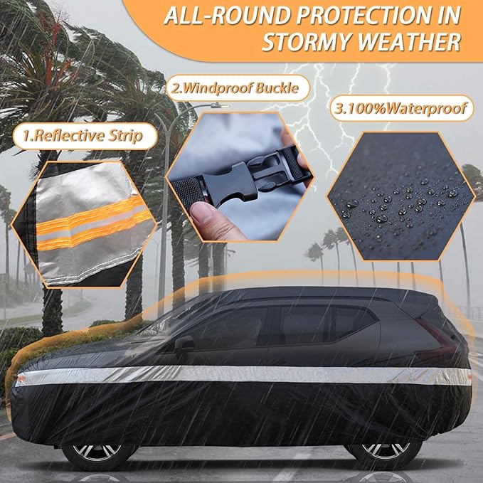 Toyota Car Cover Custom Fit for Toyota Highlander, Waterproof Car Cover for Automobiles All Weather, Lightweight Full Exterior Cover Outdoor Sun Rain Dust Snow Wind Protection.