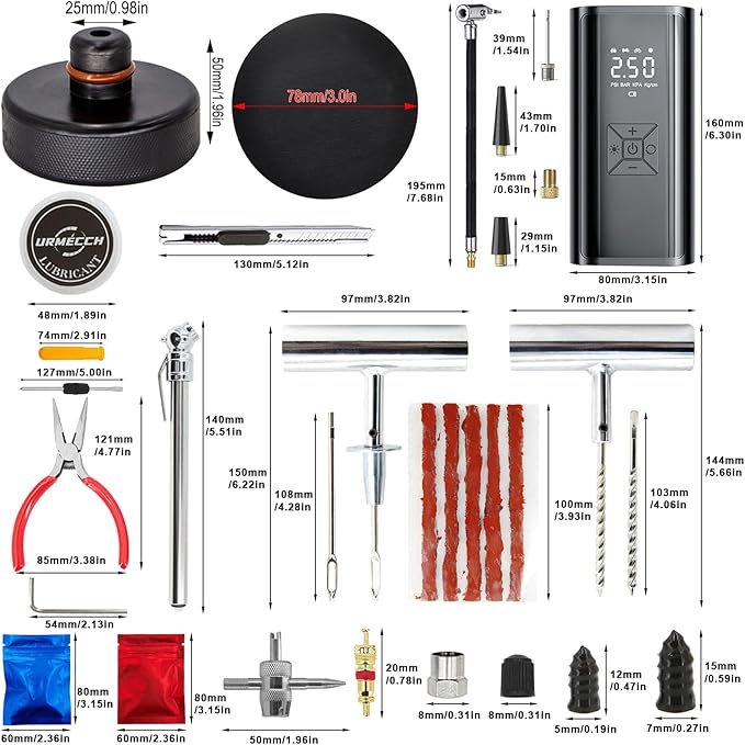 4PCS Lifting Jack Pad for Tesla Model 3/Y/S/X with Tire Repair Kit & Digital Tire Inflator Pump Air Compressor - Rubber Floor Jack Pucks Adapter, Portable Car Tire Repair Tool Kit