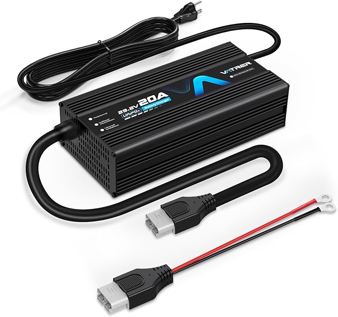 29.2V 20A Lithium Battery Charger AC-DC LiFePO4 Battery Charger for 24V Rechargeable Lithium LiFePO4 Battery with Multiple Protection & LED Indicator, Built-in Cooling Fan