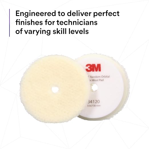 3M Perfect-It Random Orbital Coarse Wool Compounding Pad, 5"/130 mm, White, 34120, Orbital Pads for Automotive Compounding and Polishing