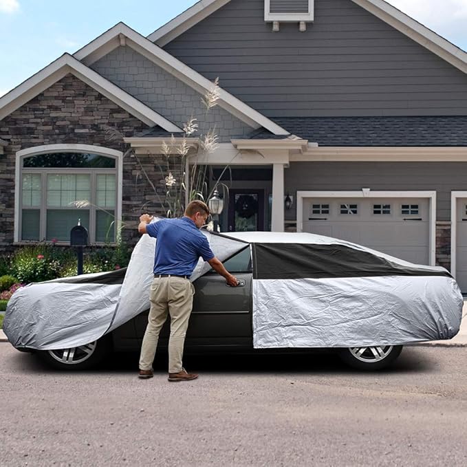 Titan Premium Multi-Layer PEVA Car Cover for Large Sedans 203-212". Waterproof, UV Protection, Anti-Scratch Protective Lining, Driver-Side Zippered Opening. Fits Avalon, XTS, 6-8 and More.