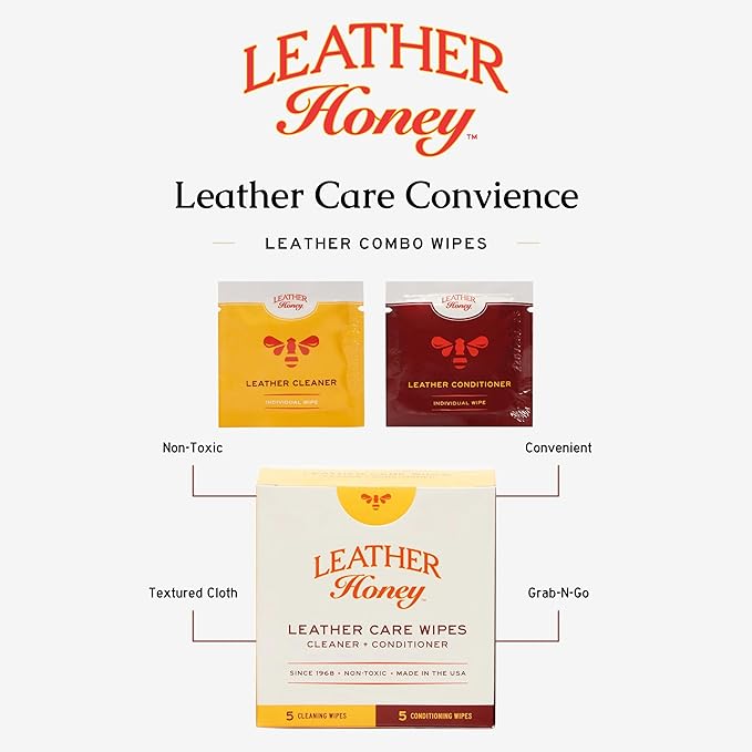 Leather Honey Leather Wipe Kit: Clean & Restore On-The-Go. For Any Color of Leather Couches, Car Seats, Purses, Shoes & Bags. Nontoxic, Ready-to-Use & Made in the USA. 5 Cleaner & 5 Conditioner Wipes