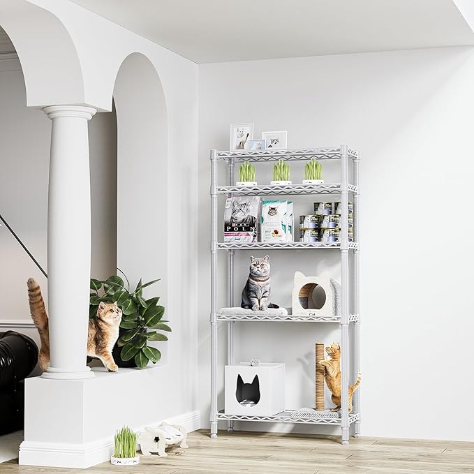 M MZG 1250 lbs 5 Tier Shelf Metal Storage Shelves Wire Rack Closet Organizers for Garage Kitchen Bathroom Laundry White 11.8" D x 29.5" W x 59.5" H