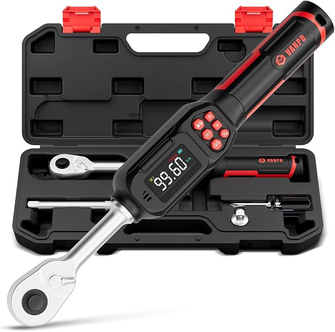VANPO Digital Torque Wrench 3/8-Inch,5-99.6 Ft-Lb/6.8-135 Nm, Electronic Torque Wrench with Color Screen,Buzzer and LED Alertm, Preset & Data Storage for Car, Motorcycle, Bike Maintenance