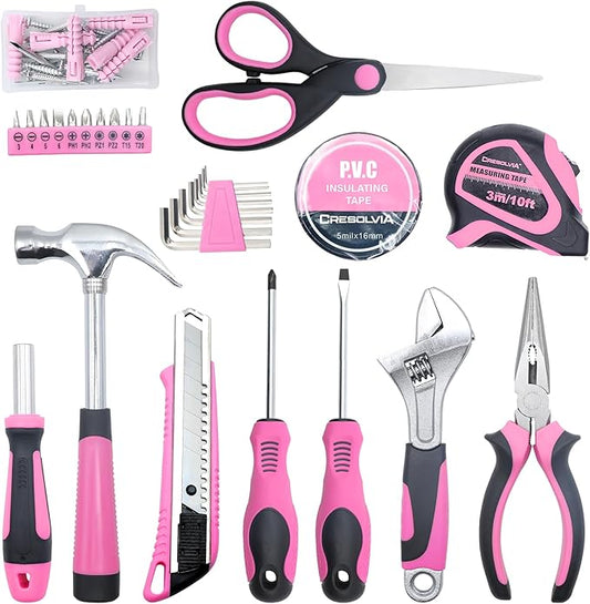 Pink Tool Kit 69 Piece Tool Kit for Women Small Basic Hand Tool Box Home Tool Set Perfect for Ladies and Girls with General Home Repairs, DIY Project,Office and College Dormitory Use