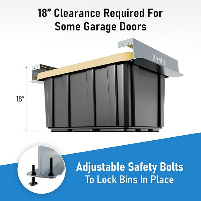 HANDT Overhead Garage Storage Rack, Connectable Heavy Duty Metal Ceiling Rails For Garage Storage Organization Shelving System, Hanging Racks For Tote Containers, Supports Up To 6 Bins, 4 Sets Gray