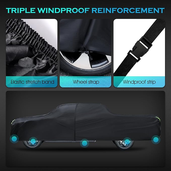 Car Cover Waterproof All Weather Full Outdoor Pickup Truck Cover Rain UV Protection, Size T2 Universal Fit for Ford F150 Chevy Silverado Dodge Ram 1500. (Fit Truck Length 221 to 228 inch)