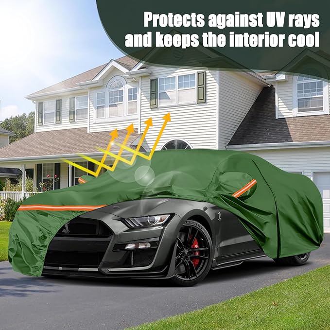Waterproof Car Covers Replace for 1994-2025 Ford Mustang, Multilayer Heavy Duty with Cotton Liner All Weather Car Cover with Zipper Door, Windproof Bands for Snow Rain Dust Protection (Mustang)