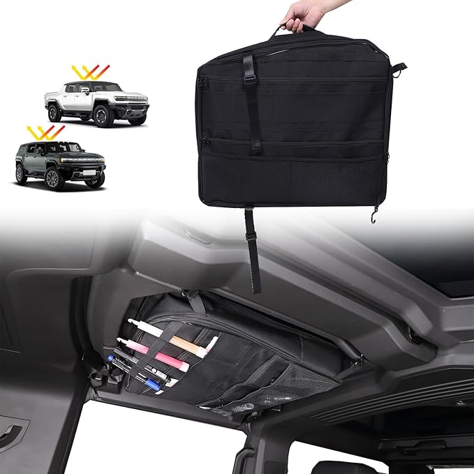 Sunroof Storage Bags for Hummer EV 2022-2026 SUV/SUT, Overhead Storage Organizer Cargo, 600D Oxford Overhead Storage Bag/Waterproof/Foldable/Top Sunshade with Hardtop Suction fixing (C)