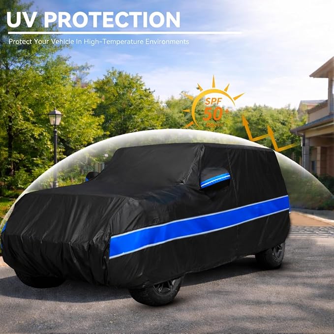 10-Layer Car Cover Compatible with Jeep Wrangler Cover Waterproof 2 Door All Weather,Sun Rain UV Dust Snow Protection,Full Exterior Car Cover with Door Zipper and Cotton Lining,Fit for CJ YJ TJ JK JL