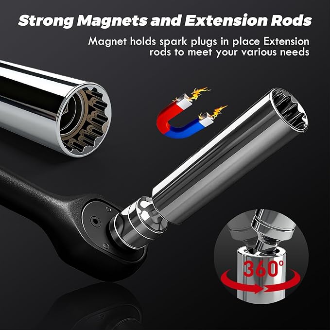 3/8 Torque Wrench Digital (5-99.6 Ft.Lb/6.8-135 N.m) ±2% Accuracy Digital Spark Plug Socket & Tire Inch Pound Torque Wrench with Buzzer and LED Flash Notification Track Mode for Moto Auto