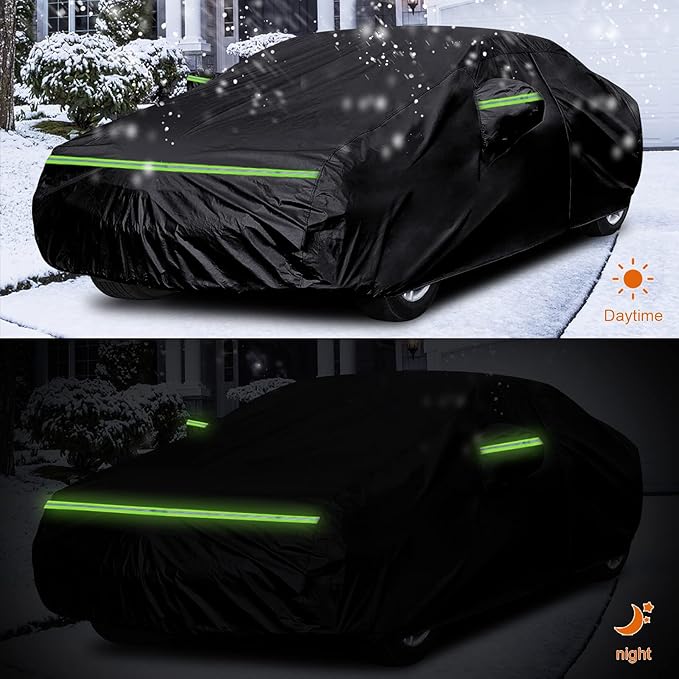 Waterproof Car Covers Replace for 1979-1993 Ford Mustang, 6 Layers All Weather Car Cover with Zipper Door & Windproof Bands for Snow Rain Dust Hail Protection