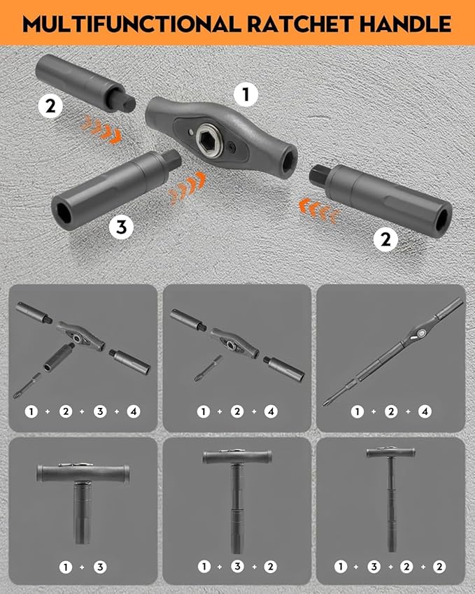 Saker 42-in-1 Magnetic Screwdriver Kit with Ratchet T Handle Multi-Bit Tool Set for Gifts Home, Computer, Bicycle, Furniture, and DIY Projects Dark Orange