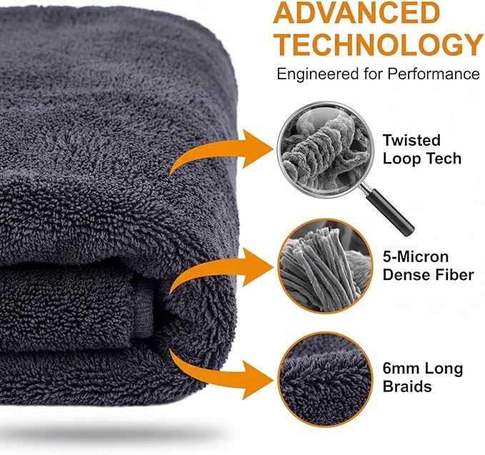 Microfiber Car Drying Towels,Extra Large 36x24 Inch,1300 GSM Super Absorbent & Scratch-Free for Auto Detailing, Streak-Free Drying Towel for Car,SUV,Truck,Van,Motorcycle - Charcoal Grey