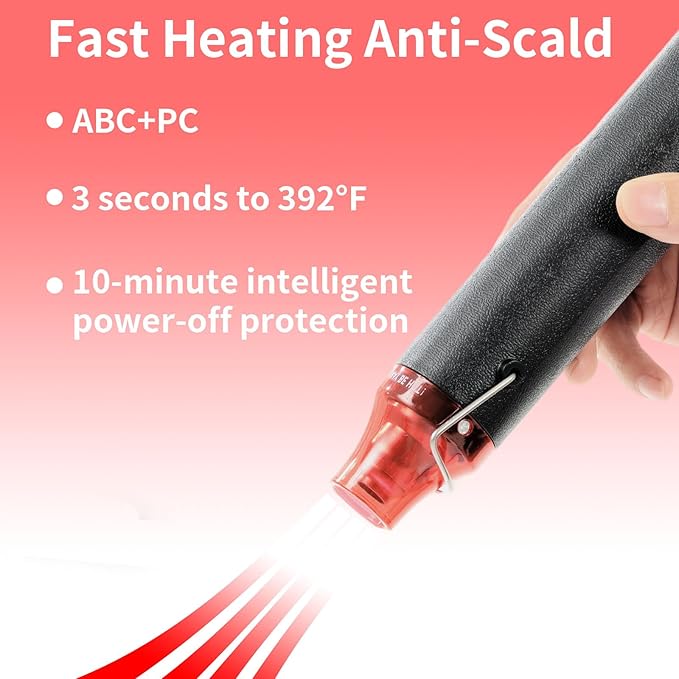 Heat Gun for Crafting, 110V 300W Handed Hot Air Gun, 3.28FT Ultra-Long Cable Portable Heat Gun with Stand and Power Cord for Shrinking Wrapping PVC, DIY Embossing and Drying Paint (Black)