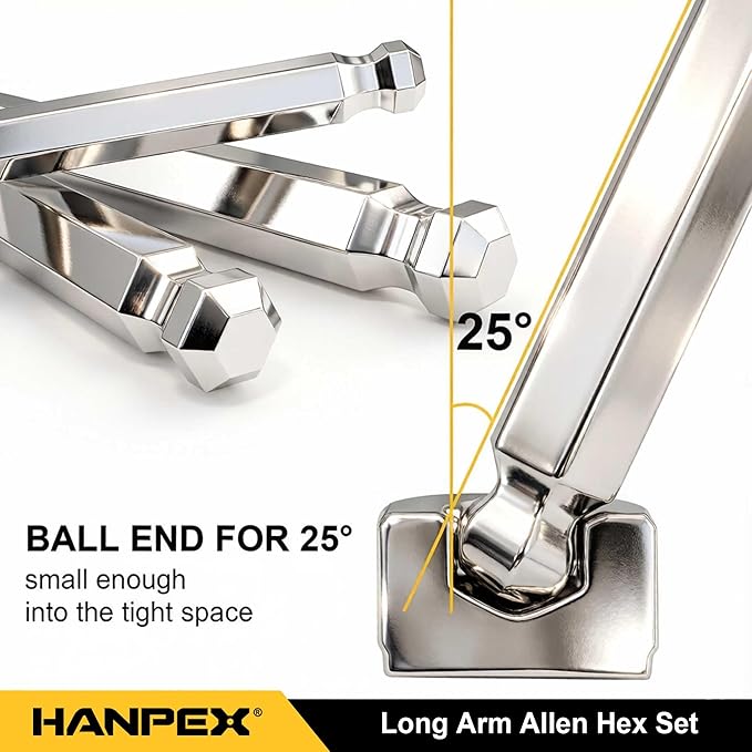 Long Arm Hex Key Allen Wrench Set with Ball End, Ball-End Hex Key Metric/Imperial, Allen Wrench Chrome Vanadium Steel(Cr-V), Tamperproof TORX L- Key Set (18-Piece)
