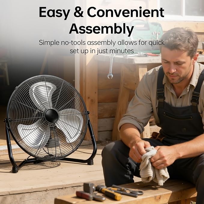 20 Inch Floor Fan,Heavy Duty Metal Industrial Fan - High Velocity Fan with 3 Speeds & Tilt, Powerful Metal Fan for Shop, Garage, Patio & Bedroom