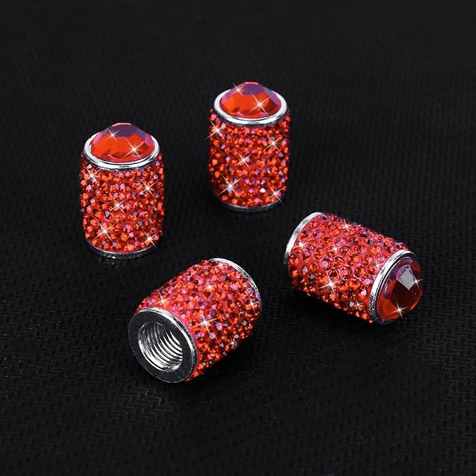 ToBeQueen Bling Tire Valve Caps Red, 4 Pack Handmade Crystal Rhinestone Valve Stem Covers Universal Dustproof Bling Car Accessories for Car/SUV/Motorcycle/Bike(Red)