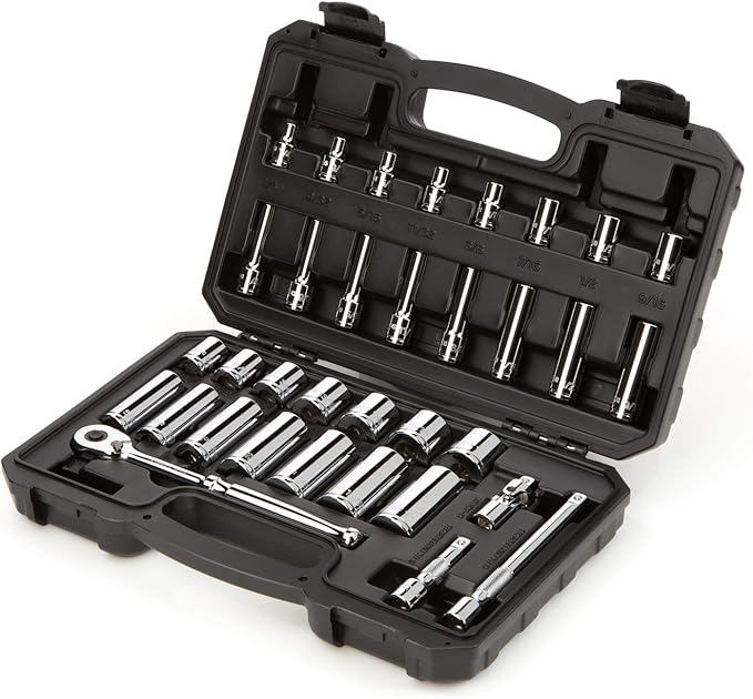 TEKTON 3/8 Inch Drive 6-Point Socket and Ratchet Set, 34-Piece (1/4-1 in.) | SKT15101