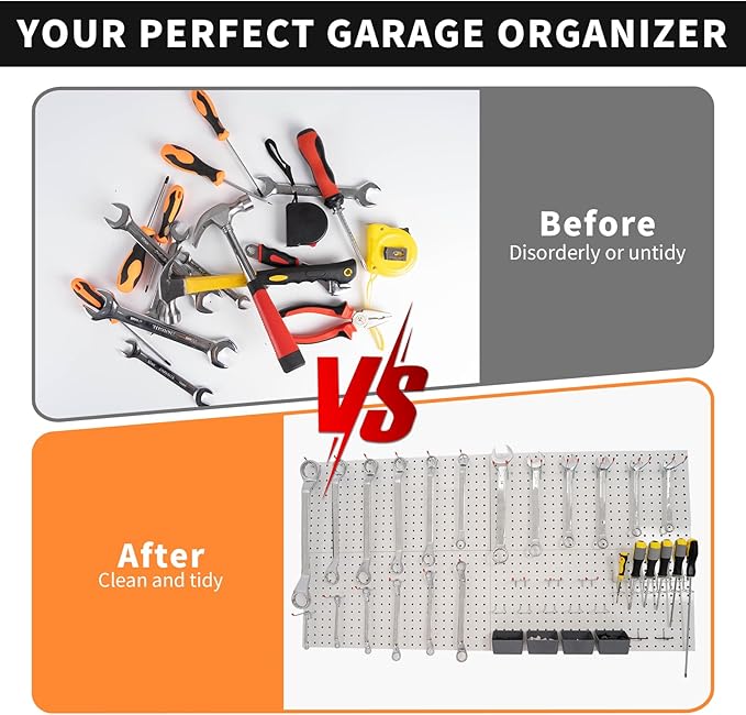 Peg Board for Wall 48x24 inch with 63 Pcs Hooks Accessories, Garage Storage Pegboard Wall Organizer, Metal Pegboard Panels with Hooks, Modular Mounted Control Peg Board Tool Organization (White)