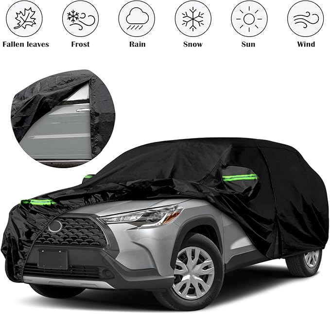 Waterproof Car Covers Replace for 2019-2025 Toyota Corolla Cross, 6 Layers All Weather Custom-Fit Outdoor Full Car Covers with Zipper Door for Snow Rain Dust Hail Protection