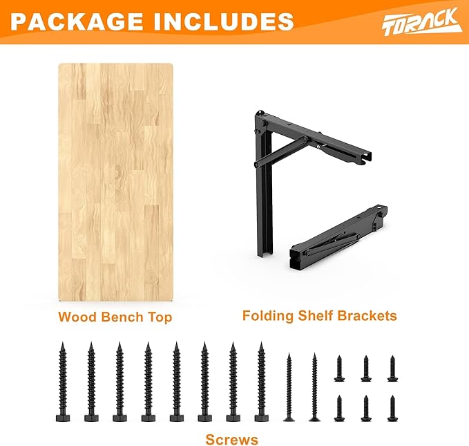 TORACK Heavy Duty Wall Mounted Folding Workbench, Space-Saving Collapsible Wall Table/Desk for Garage Workshop, Holds Up to 550 lbs(Board Size: 32 x 18 in)