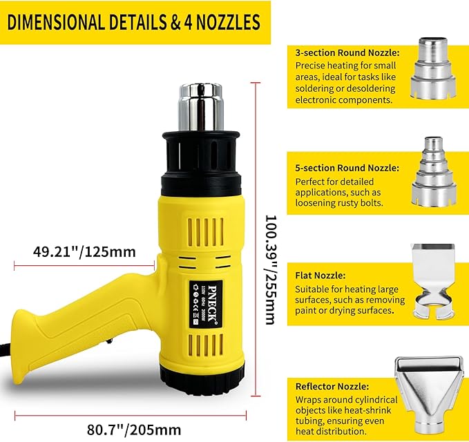 Heat Gun 2000W with LCD Digital Display, 140°F-1202°F Variable Temperature with 2 Speeds, Heavy Duty Hot Air Gun Kit with 4 Nozzles for Crafts, Shrinking PVC, Stripping Paint
