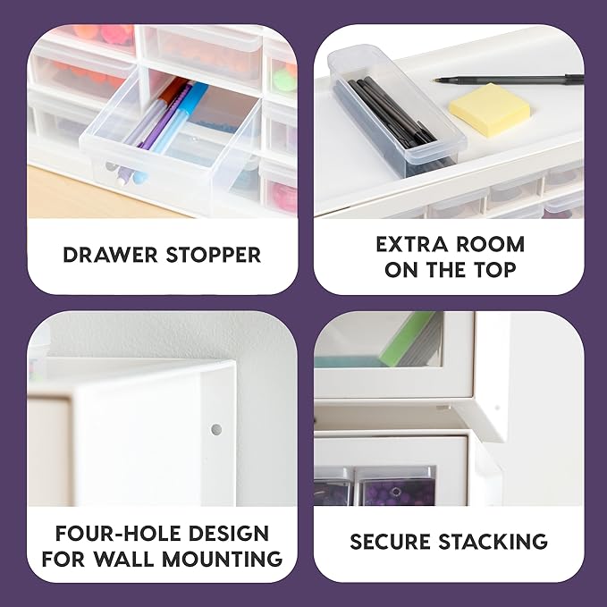 IRIS USA Small Parts Storage Cabinet, Made in USA, 44-Drawer Organizer for Screws, Nuts, Bolts, Electronics, Hardware, Beads, Crafts, Stackable Garage Storage, Teacher Toolbox, Scrapbook Art – White
