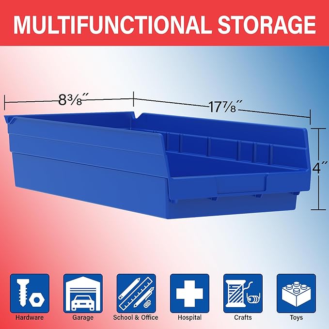 Akro-Mils 30158 Plastic Shelf Bins, Heavy Duty Storage Bins for Garage, Closet, and Drawer Organization, 18-Inch x 8-Inch x 4-Inch, Clear, 12-Pack