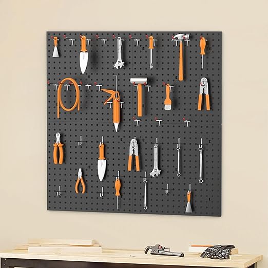 TORACK 4 PCS 16 x16 in Pegboard Panels for Wall Garage Tools Organizer Pegboard for Workbench, Modular Peg Board Tool Board(Pack of 4, Black)