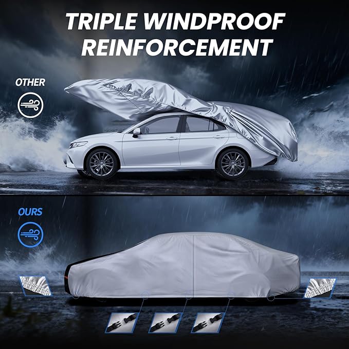 Car Cover Waterproof All Weather, 10 Layers Outdoor Car Covers for Automobiles - Custom Fit Lincoln Continental, Porsche Taycan, Buick Regal, etc. Sun & Rain Protector. C5 (See Size Chart)
