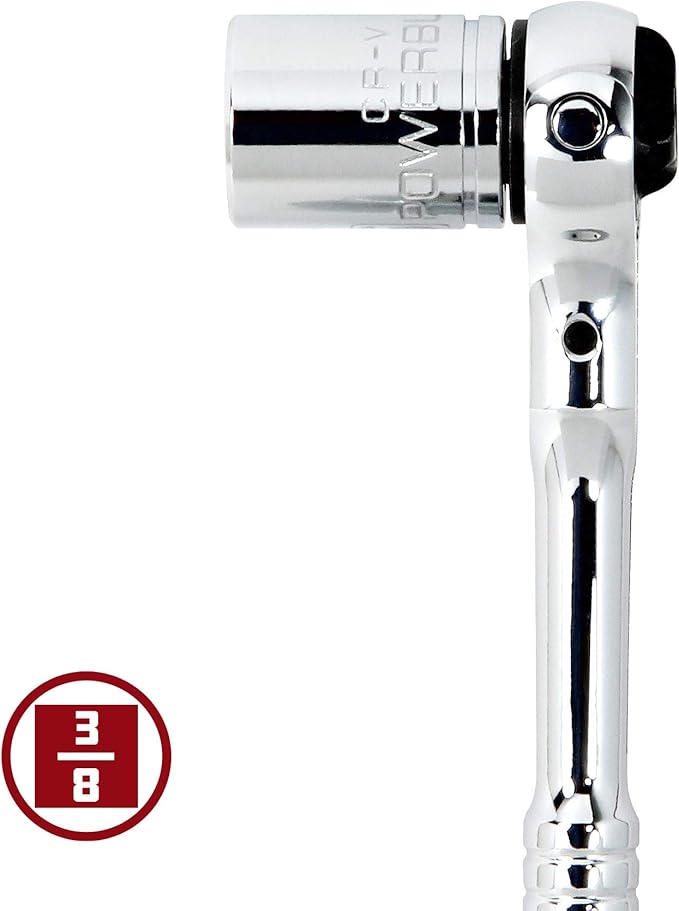 Powerbuilt Swivel Head Ratchet, 3/8 Inch Drive Hand Tools, Rotating, 72 Tooth 5 Degree Swing, Compact Tight Spaces - 649941