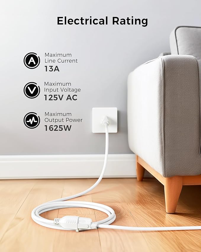 Cable Matters [UL Listed] 2-Pack 16 AWG Heavy Duty 13A Power Extension Cord - 6ft, 3 Prong Power Cord Extension, NEMA 5-15P to NEMA 5-15R, White