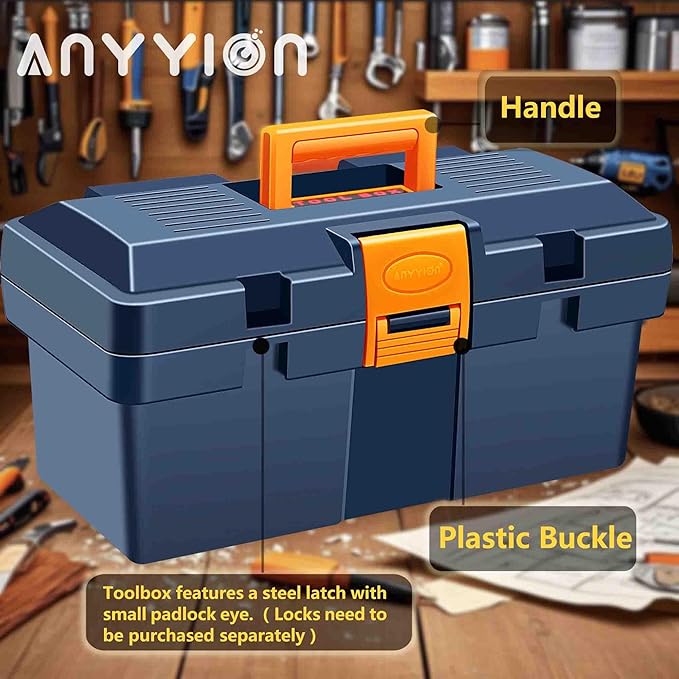 Anyyion 13In Small Tool Box,Lockable Tool Box for Home,Truly Rugged,No Removable Tray(Blue)