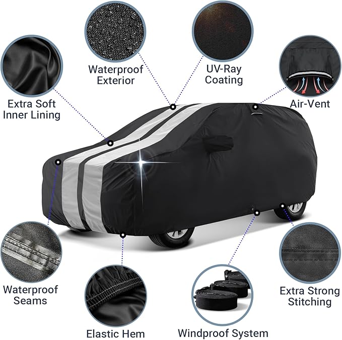 iCarCover Premium SUV Cover for 1999-2005 Mercedes-Benz M-Class ML Heavy Duty Waterproof All Weather Automobiles Custom Full Exterior Indoor Outdoor Snow Rain Protection Covers (Stripe - Black/Gray)
