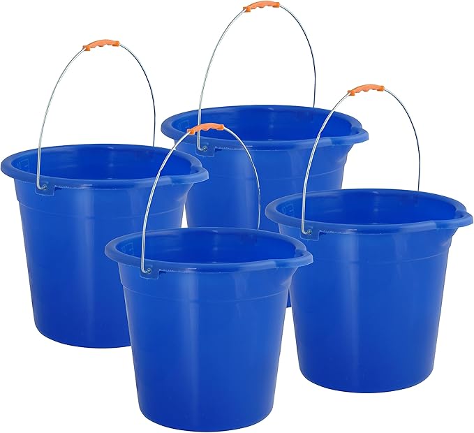 Superio Plastic 2 Gallon Bucket for Cleaning - Car Wash Bucket with Grip Handle - Royal Blue Small Durable Pail for Fishing, Mopping, Cleaning Camping - 10 Liter 4 Pack