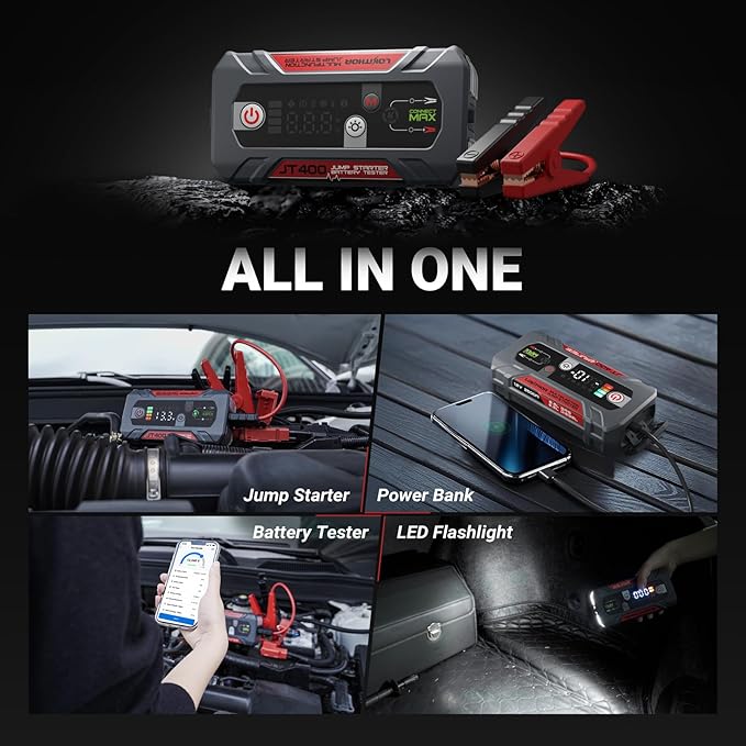 LOKITHOR JT400 2500A Portable Jump Starter with Battery Tester, 12V Car Battery Jump Starter for Up to 8.5L Gas or 6.5L Diesel Engines, 100–2000 CCA Automotive Battery Load Tester