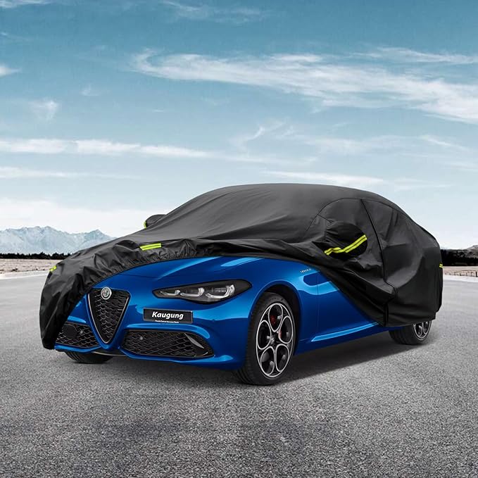 Kaugung 7 Layers Car Cover Custom Fit Alfa Romeo Giulia from 2016 to 2025, Outdoor Waterproof All Weather Sun Rain Dust Snow Protection with Zipper Door.(USA Warehouse,Within 3-7 Days)