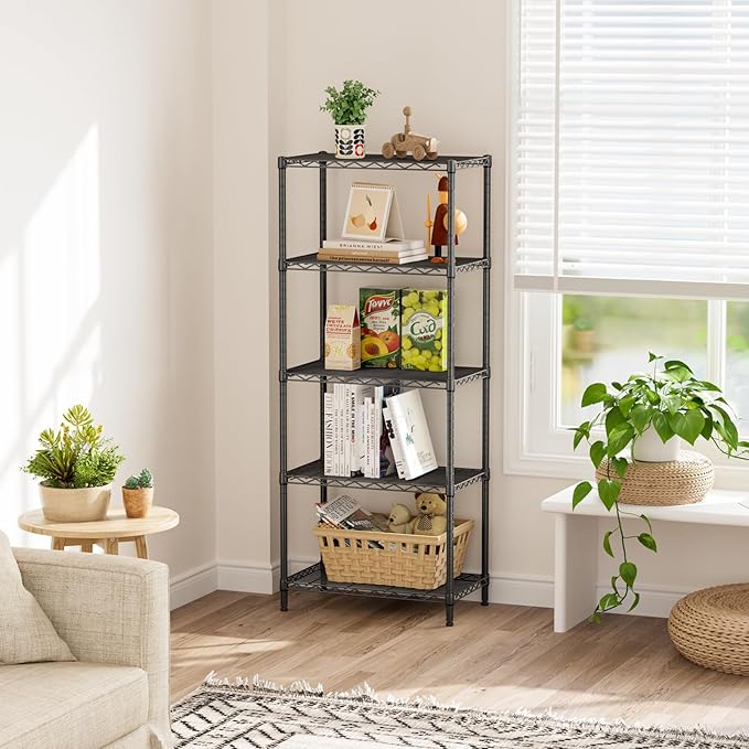 SINGAYE 5 Tier Storage Shelves Wire Shelving Unit Shelve Metal Kitchen Laundry Room Organization Home Pantry Closet Bathroom Organizers Garage Rack Estantes para Cocina 14" D x 24" W x 59.5" H Black