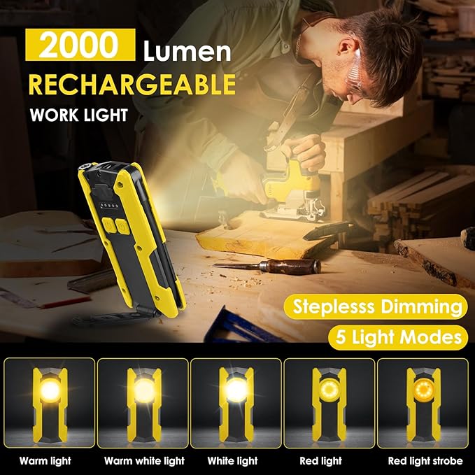 Rechargeable LED Work Light, OTYTY 40W 2000LM Magnetic Work Light Battery Powered Portable Flood Light with Gooseneck Flashlight for Car Repairing, Camping, Inspection (GFY)