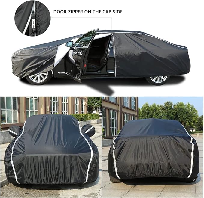 Waterproof Car Cover for Automobiles All Weather - Coverado Outdoor Full Car Covers with Zipper Door, Cotton Backing Snowproof UV Protection Windproof, Universal Fit for Hatchback (160"-172")