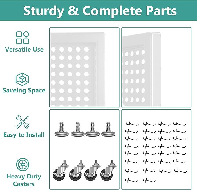 Peg Board Display Stand 24" X70” Metal Pegboard on Wheels Heavy Duty Standing Rack Organizer Panels Units with 30 Hooks and T-Base for Ornament Retail & Vendors Craft Show Store Display