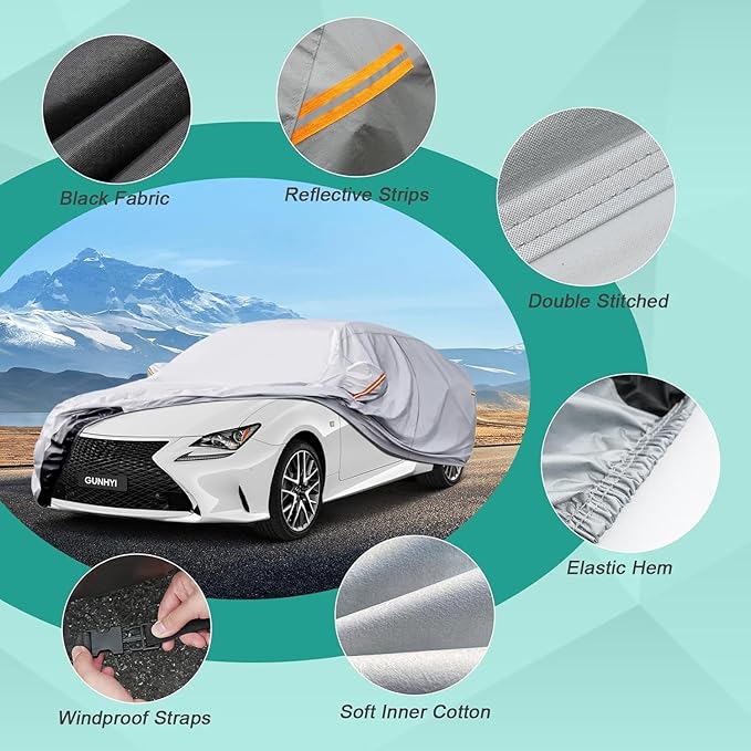 6 Layers Sedan Car Cover Waterproof All Weather, 100% Waterproof Outdoor Car Covers Full Exterior Covers for Automobiles Sedan Hatch SUV Rain Sun UV Dust Protection. Size A6 (See Size Chart)
