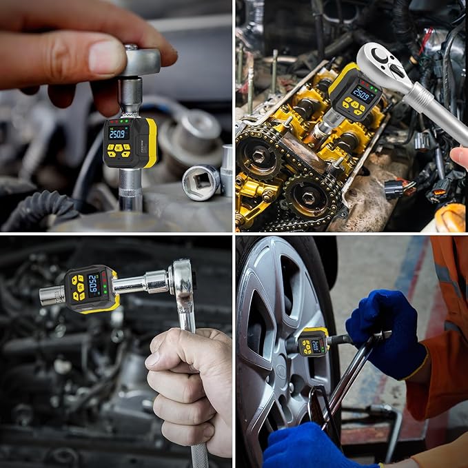 Digital Torque Adapter Set, 1/2" Electronic Torque Wrench Adapter, 12-250 ft-lb (17-340 Nm), Buzzer & LED Alert, for Ratchet & Breaker Bar, Includes 1/4" & 3/8" Adapters